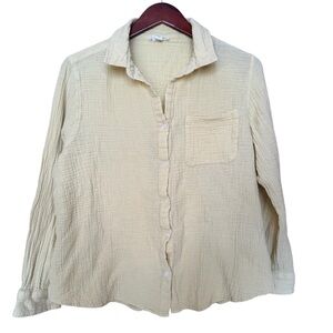 Beachlunchlounge Yellow Textured 100% Cotton Gauze Top